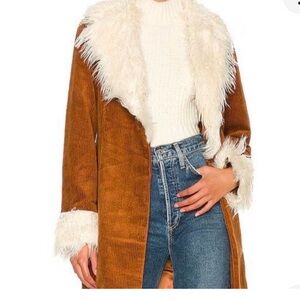 Women's Brown and Cream Faux Fur Trim Coat